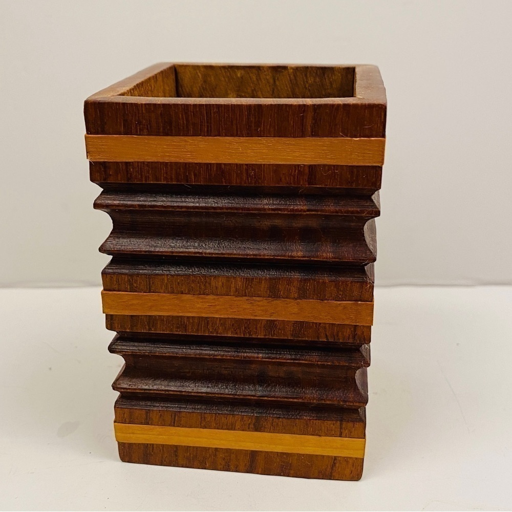 Wooden box storage wood brush holder pen holder striped dimensional office